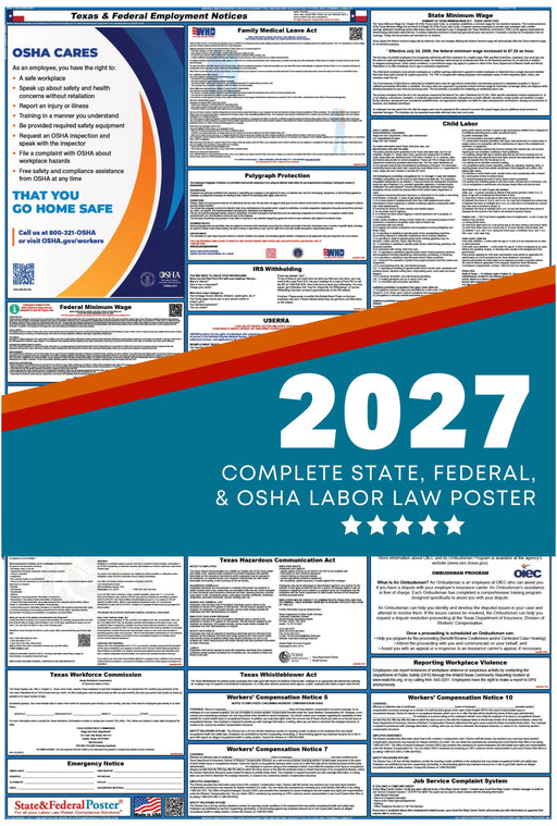 Texas State and Federal Labor Law Poster 2027 - State and Federal Poster