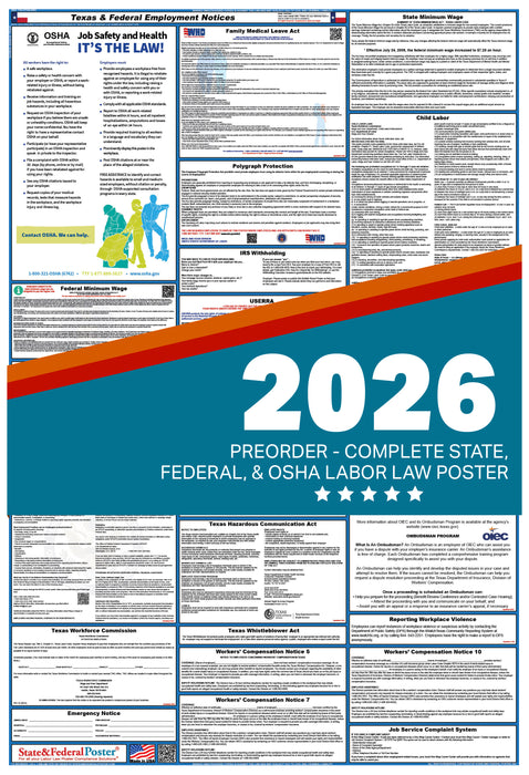 PREORDER - Texas State and Federal Labor Law Poster 2026