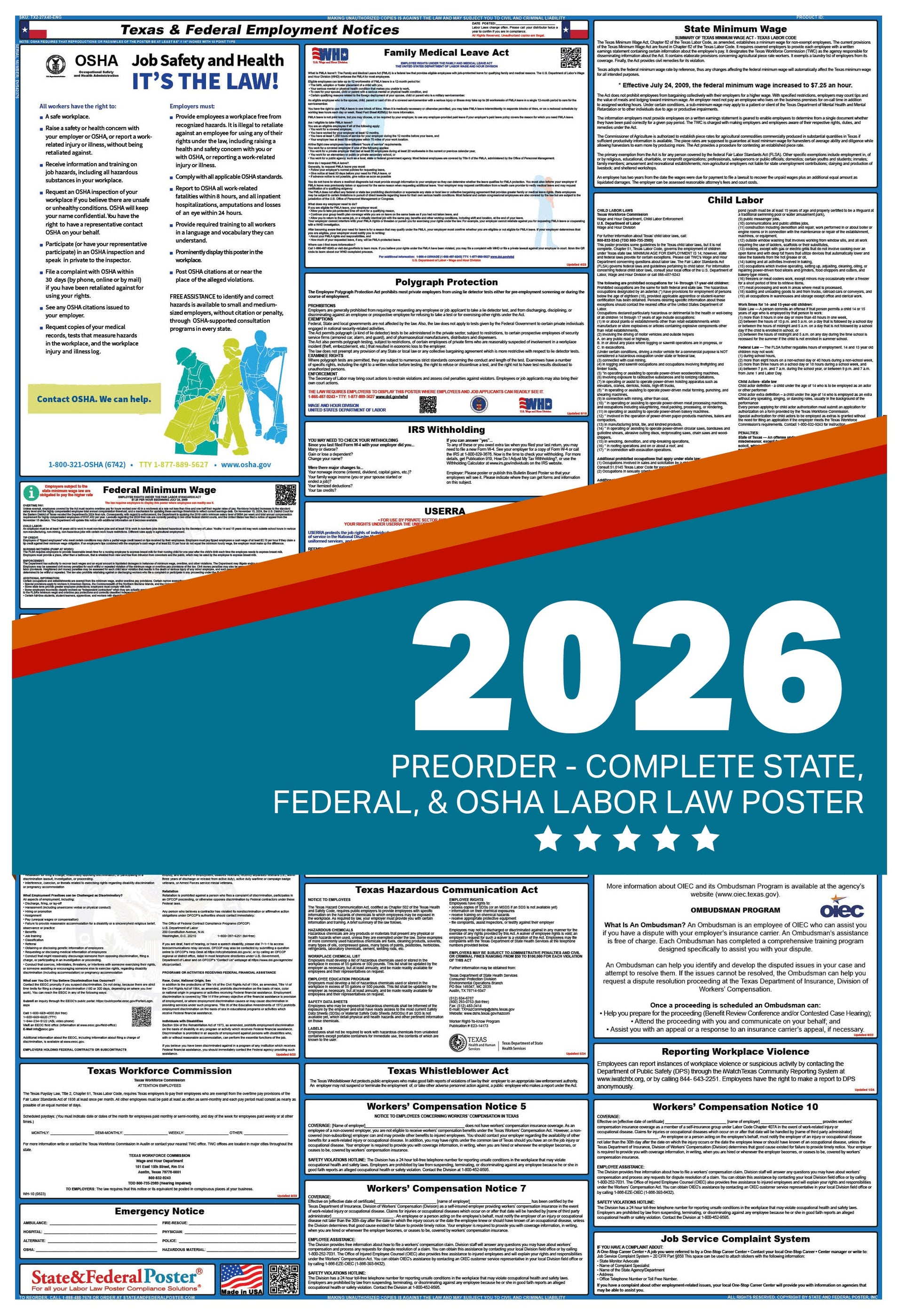 Labor Rules Digital Texas Labor Law Poster 2026 — State and Federal Poster
