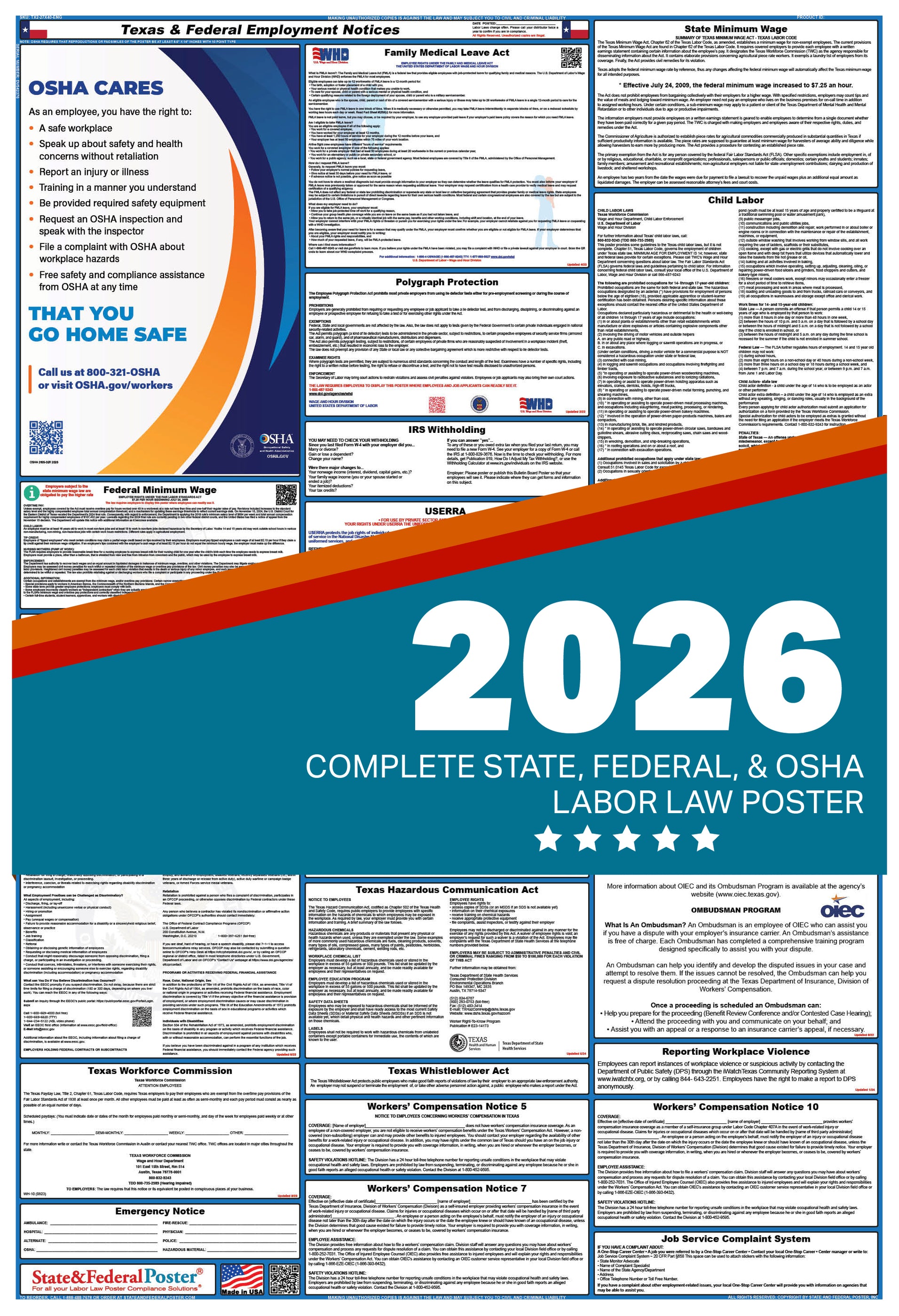 Texas Labor Law Poster 2026 — State and Federal Poster