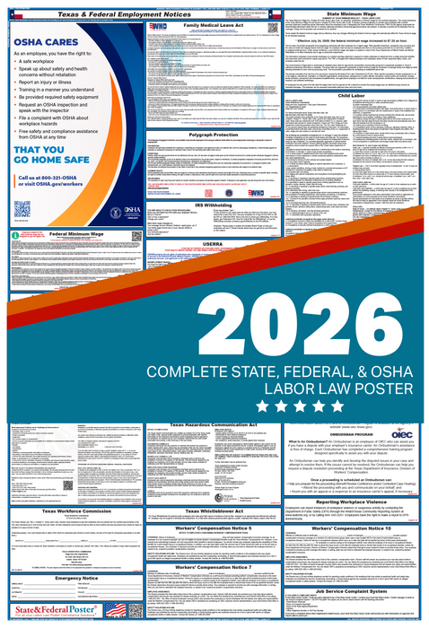 Digital Texas Labor Law Poster 2026 - State and Federal Poster