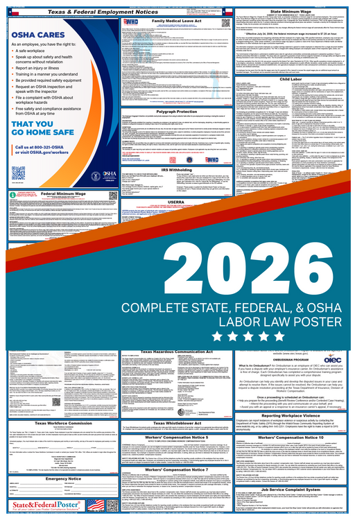Digital Texas Labor Law Poster 2026 - State and Federal Poster