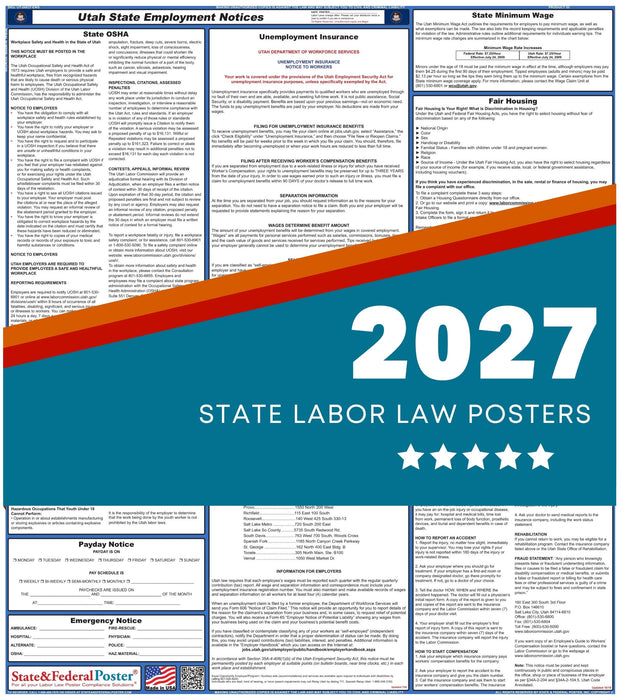 Utah State Labor Law Poster 2027 - State and Federal Poster