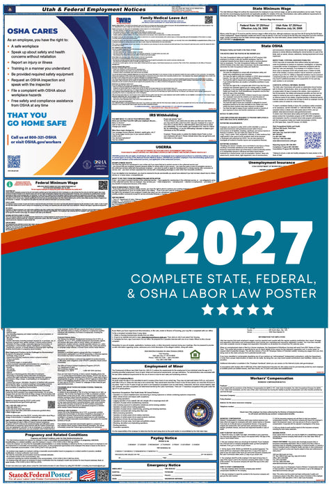 Utah State and Federal Labor Law Poster 2027 - State and Federal Poster