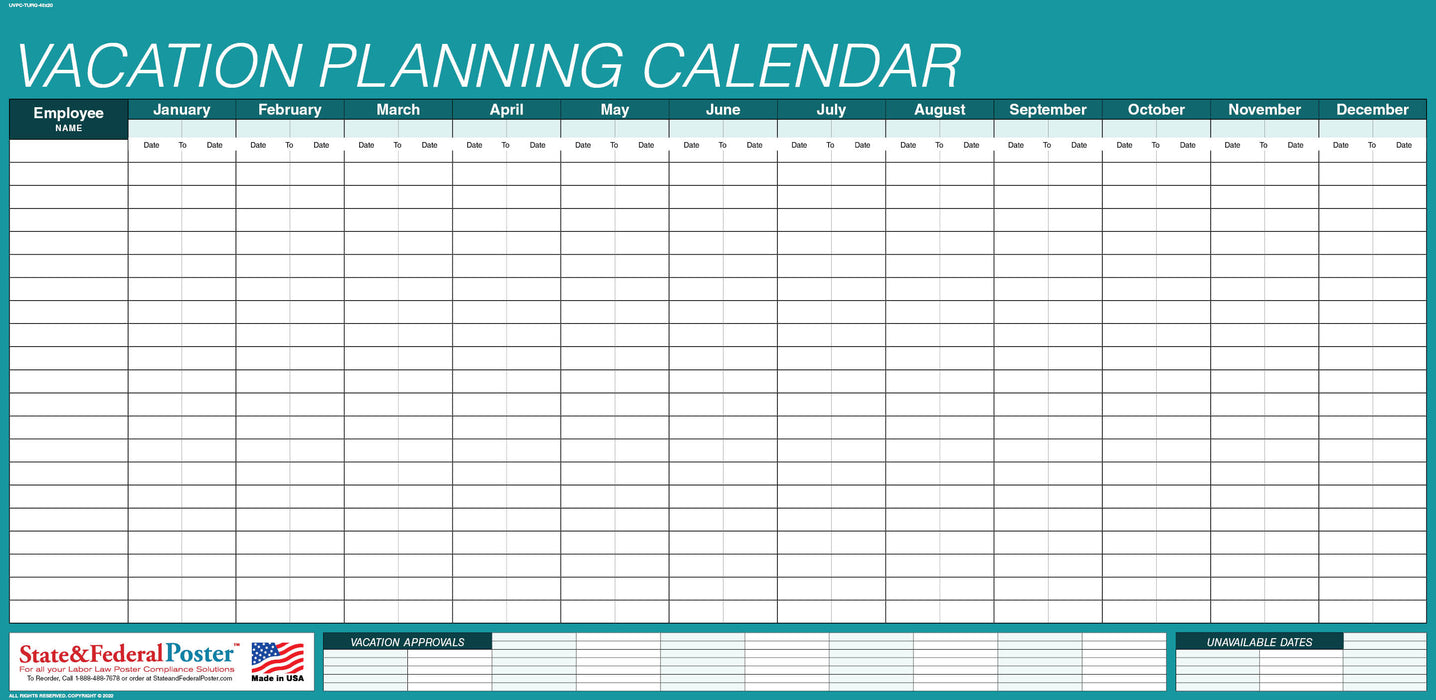 Undated Vacation Planning Calendar 40x20 - Horizontal