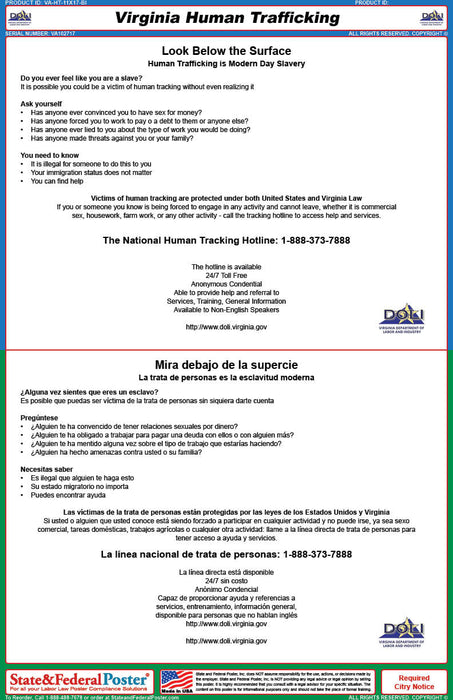 Digital Virginia Human Trafficking Poster (Bilingual)