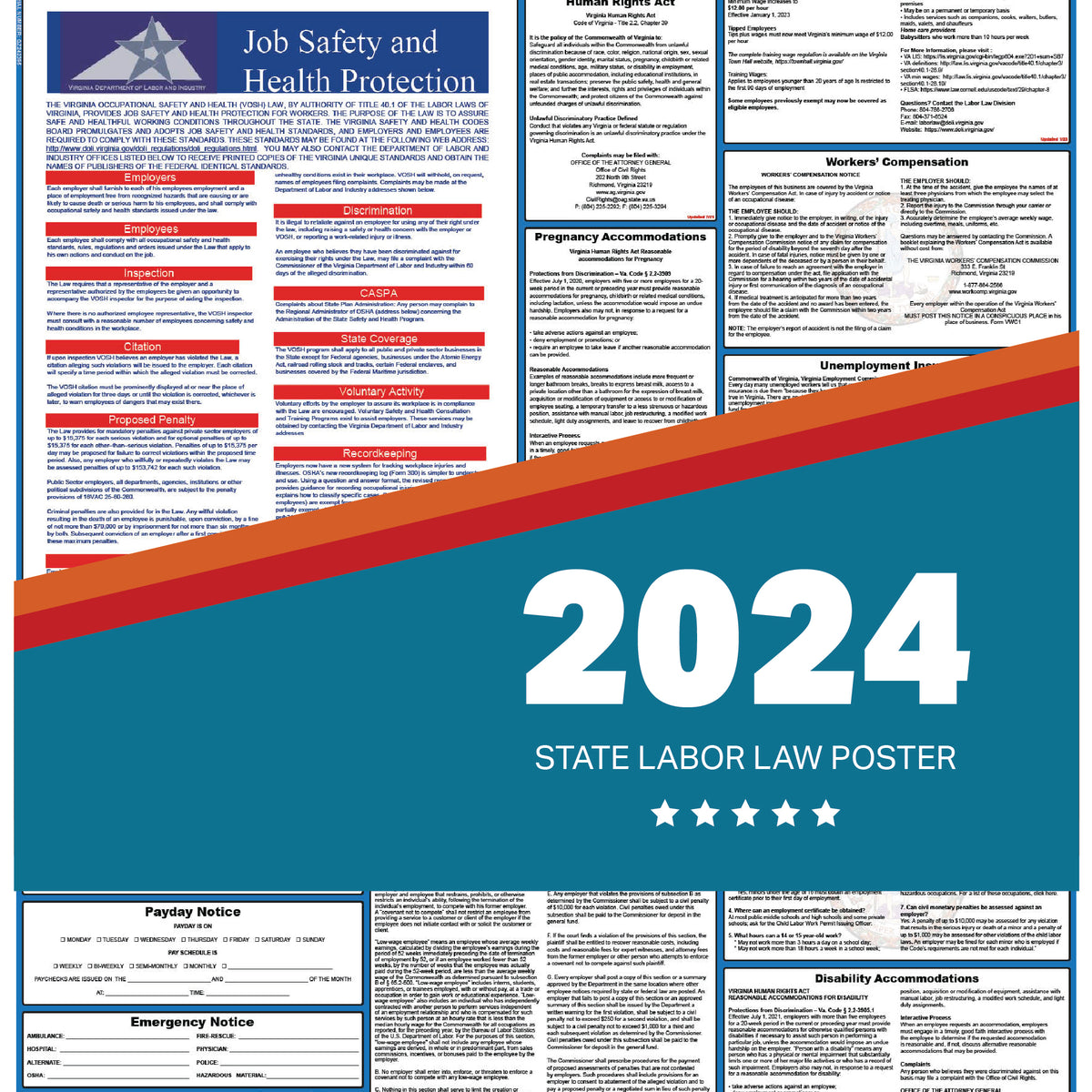 Virginia State Labor Law Poster 2024 — State and Federal Poster