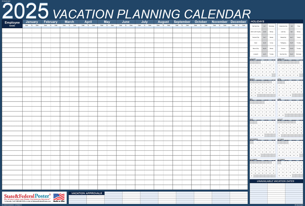 2025 Vacation Planning Calendar 40x27 - Horizontal — State and Federal Poster 2025-vacation-planning-calendar-40x27-horizontal-state-and-federal-poster