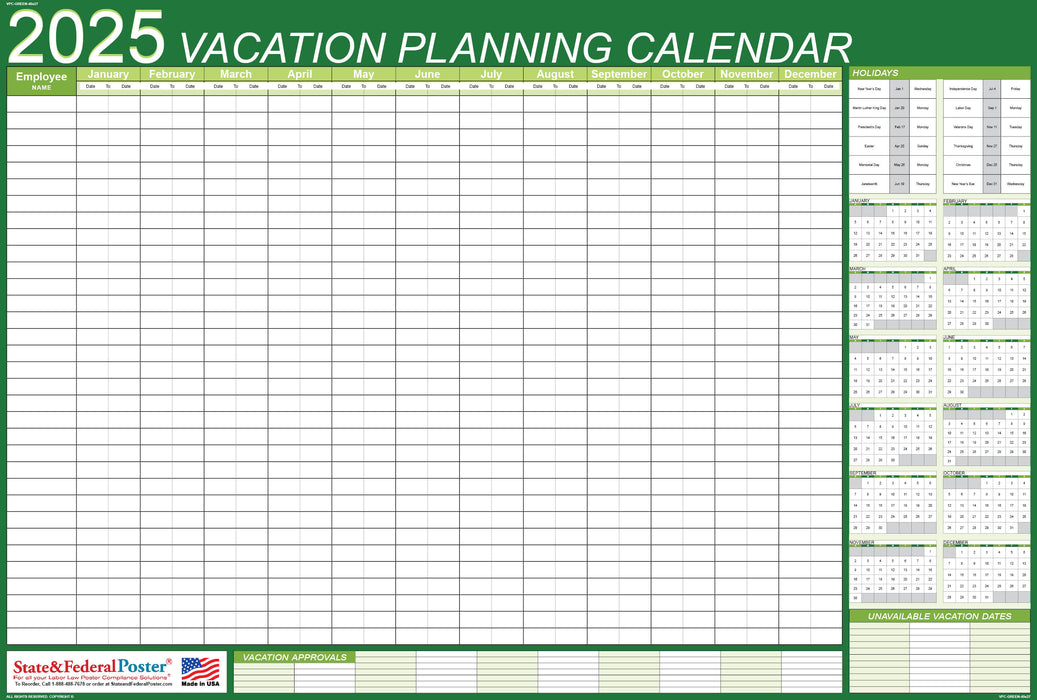 2025 Vacation Planning Calendar 40x27 - Horizontal