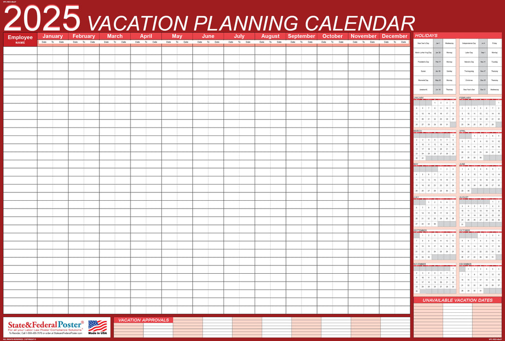 2025 Vacation Planning Calendar 40x27 - Horizontal