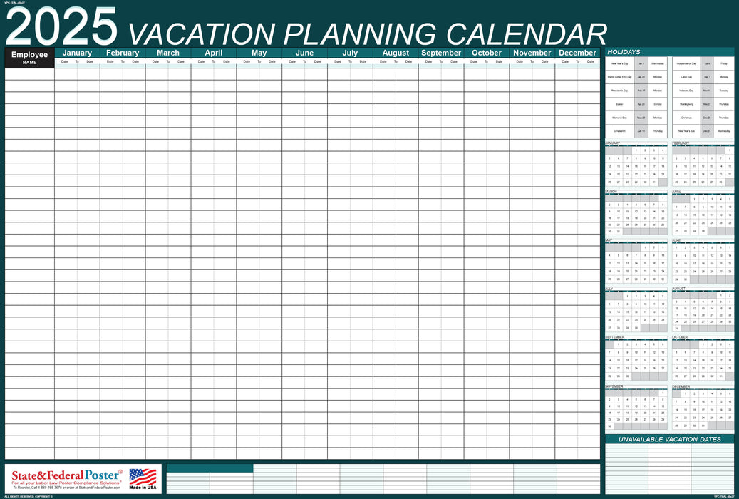 2025 Vacation Planning Calendar 40x27 - Horizontal