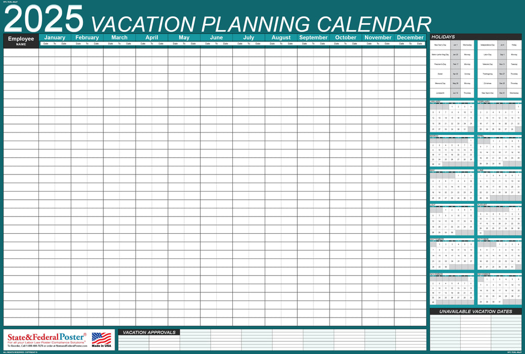 2025 Vacation Planning Calendar 40x27 - Horizontal