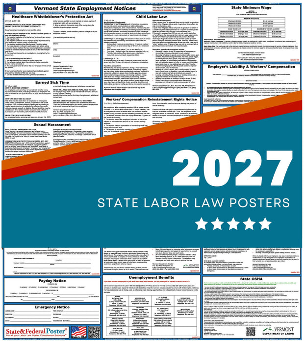 Vermont State Labor Law Poster 2027 - State and Federal Poster