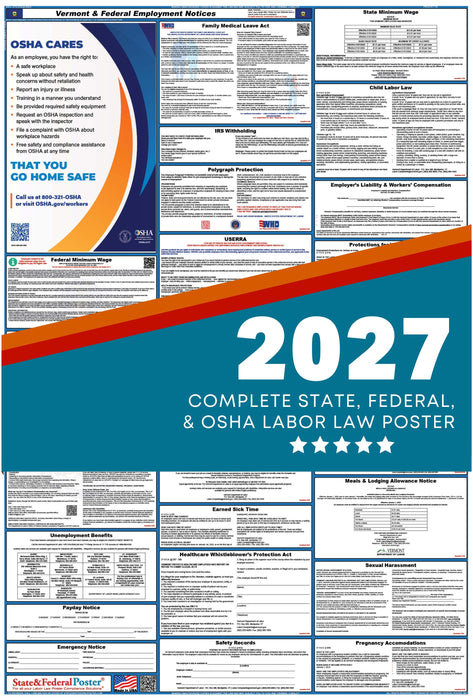 Vermont State and Federal Labor Law Poster 2027 - State and Federal Poster