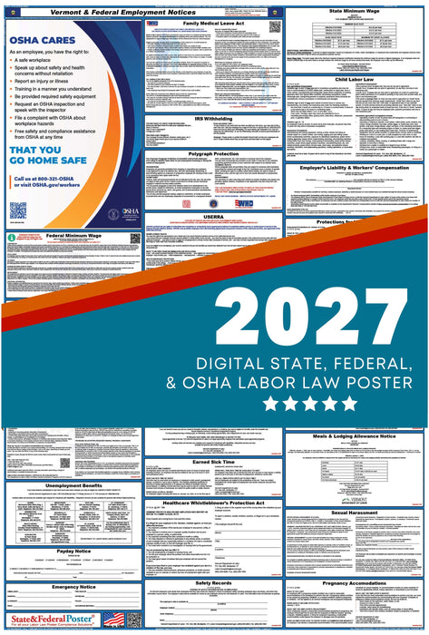 Digital Vermont Labor Law Poster 2027 - State and Federal Poster