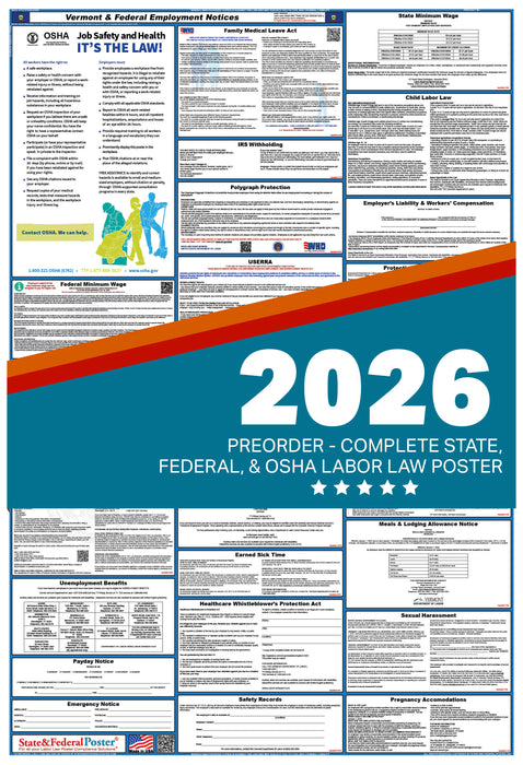 PREORDER - Vermont State and Federal Labor Law Poster 2026