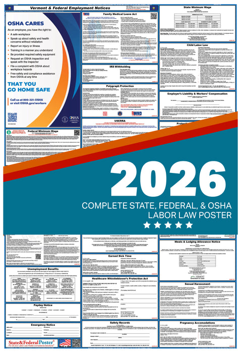 Vermont State and Federal Labor Law Poster 2026 - State and Federal Poster