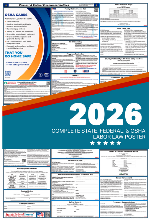 Digital Vermont Labor Law Poster 2026 - State and Federal Poster