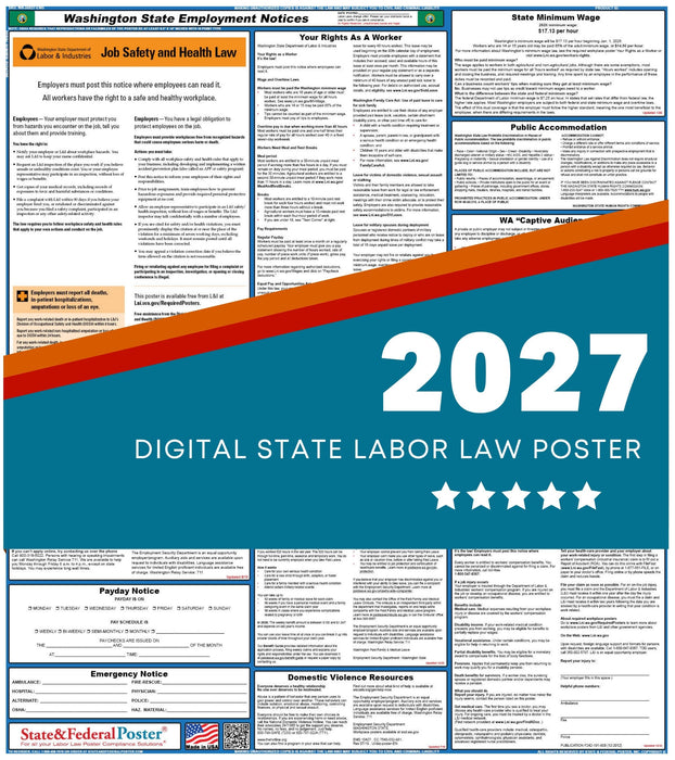 Washington State Labor Law Poster 2027 - State and Federal Poster