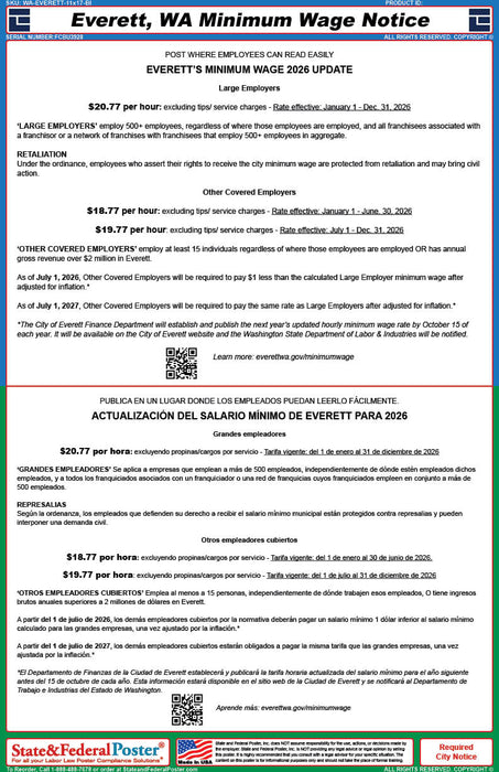 Digital Everett, Washington Minimum Wage Poster (Bilingual)