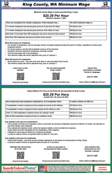 Digital King County, Washington Minimum Wage Poster (Bilingual)