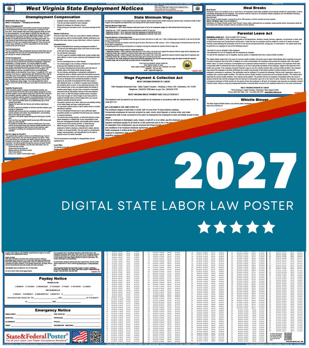 West Virginia State Labor Law Poster 2027 - State and Federal Poster