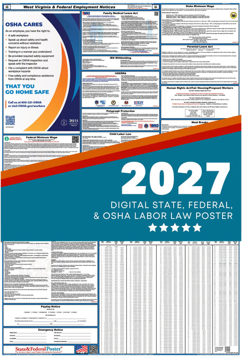 Digital West Virginia Labor Law Poster 2027 - State and Federal Poster