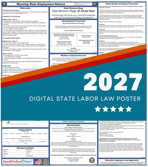 Wyoming State Labor Law Poster 2027 - State and Federal Poster