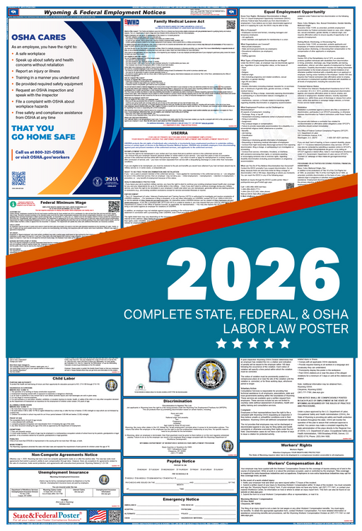 Digital Wyoming Labor Law Poster 2026 - State and Federal Poster
