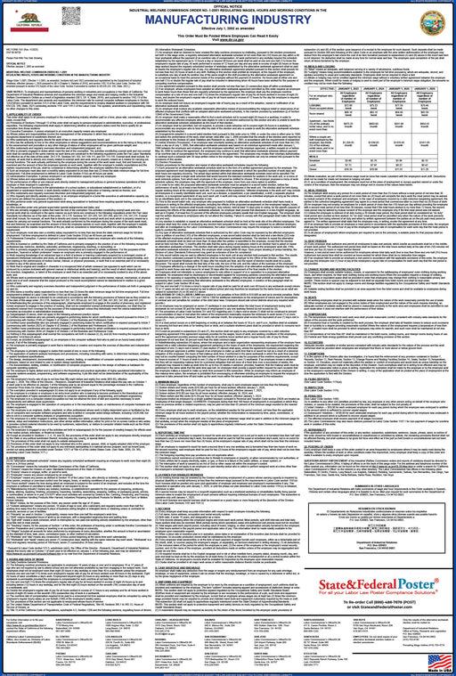 Preorder 2027 California IWC 01 - Manufacturing Industry Wage Order - State and Federal Poster