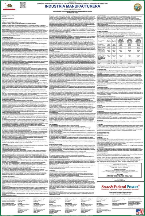 Preorder 2027 California IWC 01 - Manufacturing Industry Wage Order - State and Federal Poster