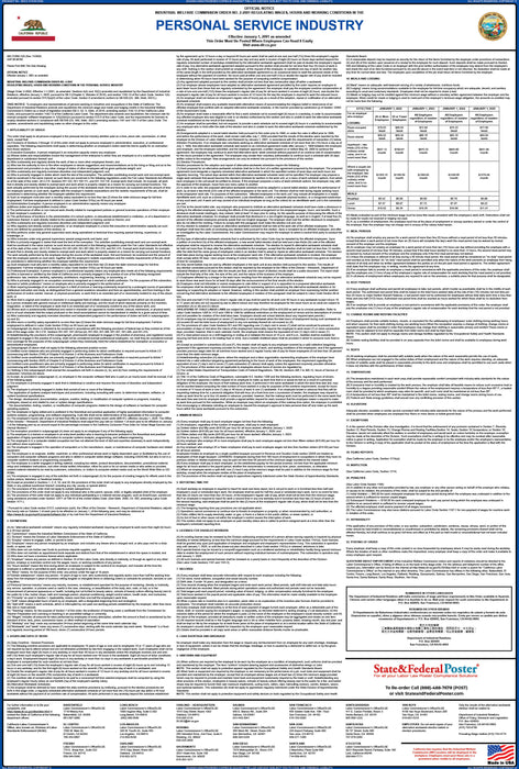 Preorder 2027 California IWC 02 - Personal Services Industry Wage Order - State and Federal Poster