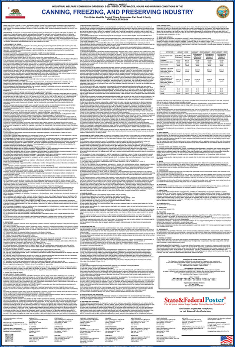 Preorder 2027 California IWC 03 - Canning, Freezing, and Preserving Industry Wage Order - State and Federal Poster