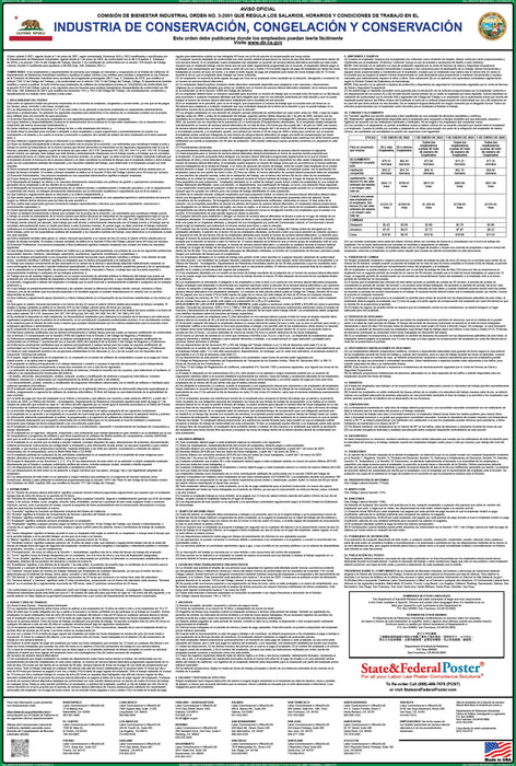 Preorder 2027 California IWC 03 - Canning, Freezing, and Preserving Industry Wage Order - State and Federal Poster