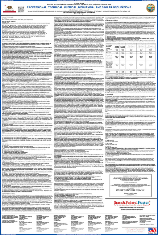 Preorder 2027 California IWC 04 - Professional, Technical, Clerical, Mechanical, etc Wage Order - State and Federal Poster