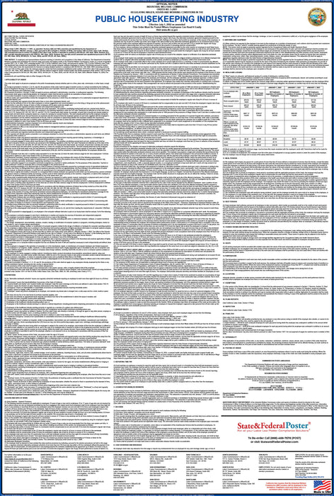 Preorder 2027 California IWC 05 - Public Housekeeping Industry Wage Order - State and Federal Poster