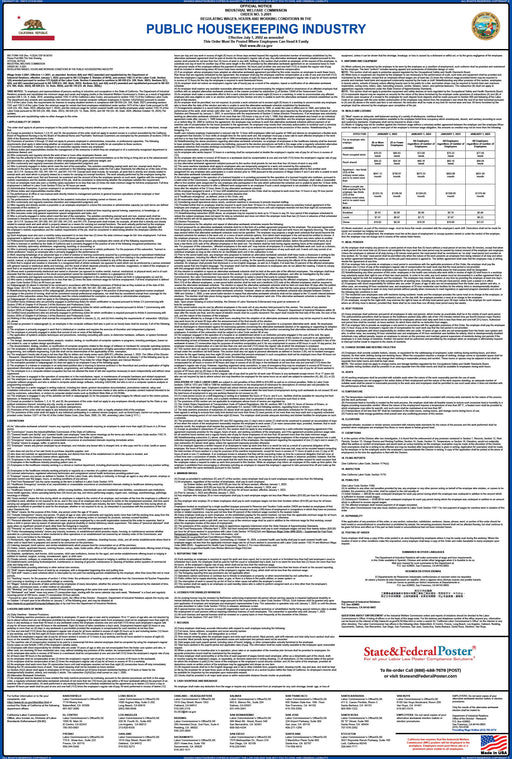 Preorder 2027 California IWC 05 - Public Housekeeping Industry Wage Order - State and Federal Poster