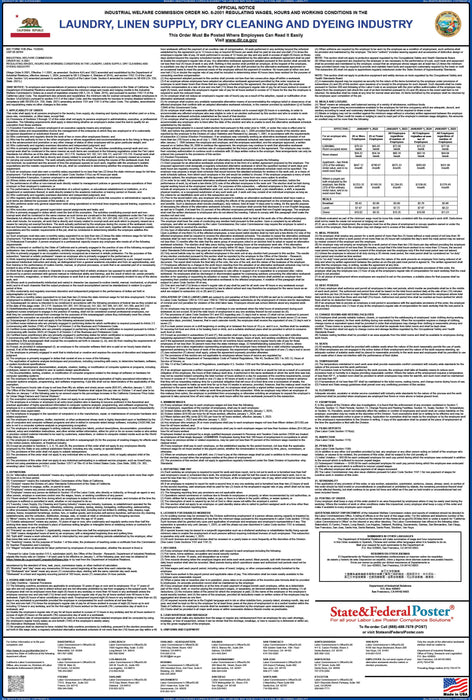 Preorder 2027 California IWC 06 - Laundry, Linen Supply, Dry Cleaning and Dyeing Industry Wage Order - State and Federal Poster