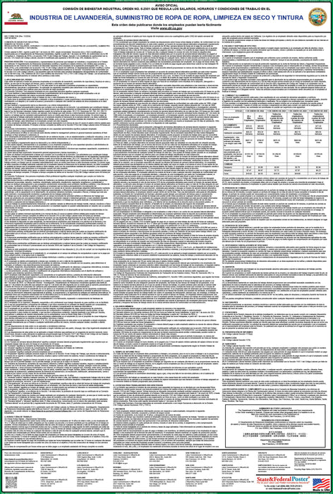 Preorder 2027 California IWC 06 - Laundry, Linen Supply, Dry Cleaning and Dyeing Industry Wage Order - State and Federal Poster