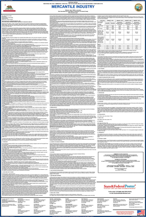 Preorder 2027 California IWC 07 - Mercantile Industry Wage Order - State and Federal Poster