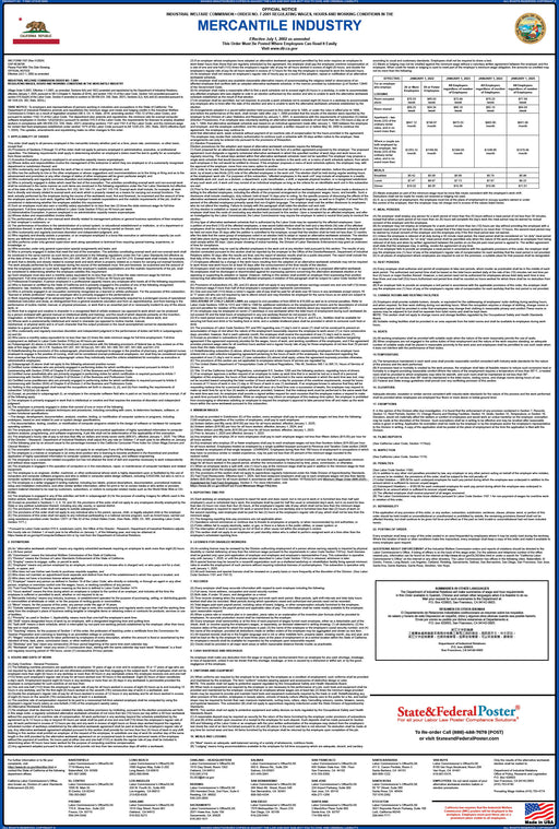 Preorder 2027 California IWC 07 - Mercantile Industry Wage Order - State and Federal Poster