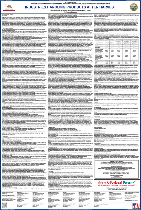 Preorder 2027 California IWC 08 - Industries Handling Products After Harvest Wage Order - State and Federal Poster