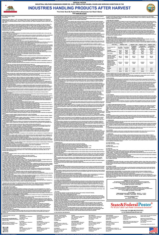 Preorder 2027 California IWC 08 - Industries Handling Products After Harvest Wage Order - State and Federal Poster