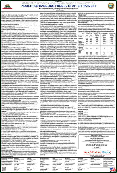 Preorder 2027 California IWC 08 - Industries Handling Products After Harvest Wage Order - State and Federal Poster