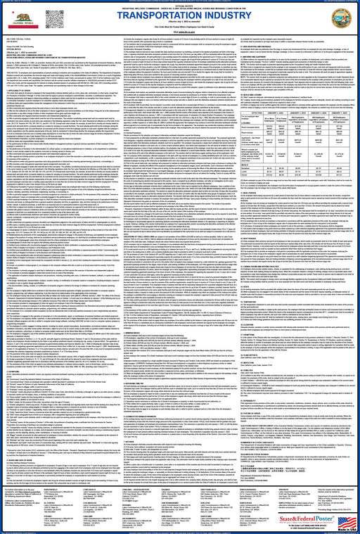Preorder 2027 California IWC 09 - Transportation Industry Wage Order - State and Federal Poster