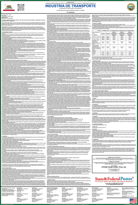 Preorder 2027 California IWC 09 - Transportation Industry Wage Order - State and Federal Poster