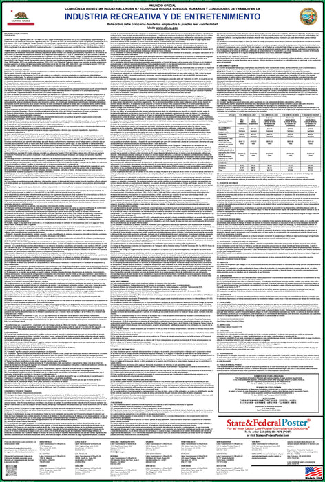 Preorder 2027 California IWC 10 - Amusement and Recreation Industry Wage Order - State and Federal Poster