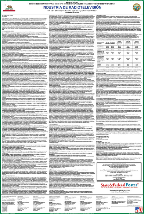 Preorder 2027 California IWC 11 - Broadcasting Industry Wage Order - State and Federal Poster