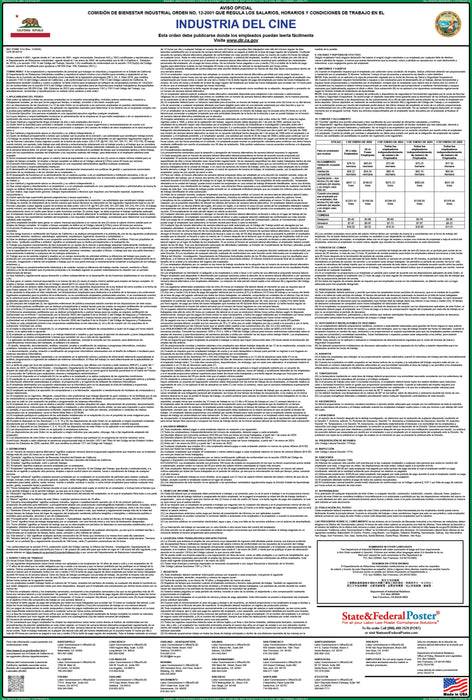 Preorder 2027 California IWC 12 - Motion Picture Industry Wage Order - State and Federal Poster