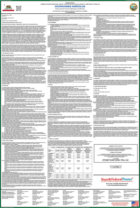 Preorder 2027 California IWC 14 - Agricultural Operations Wage Order - State and Federal Poster
